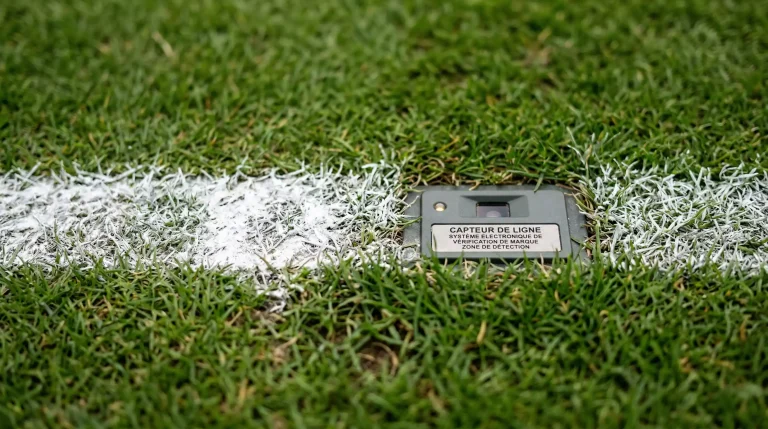 Ligne de court de tennis sur gazon avec système d'arbitrage électronique Hawk-Eye