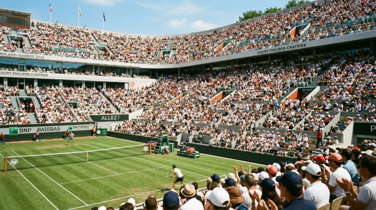 Tribunes bondées du Centre Court de Wimbledon lors d'un match