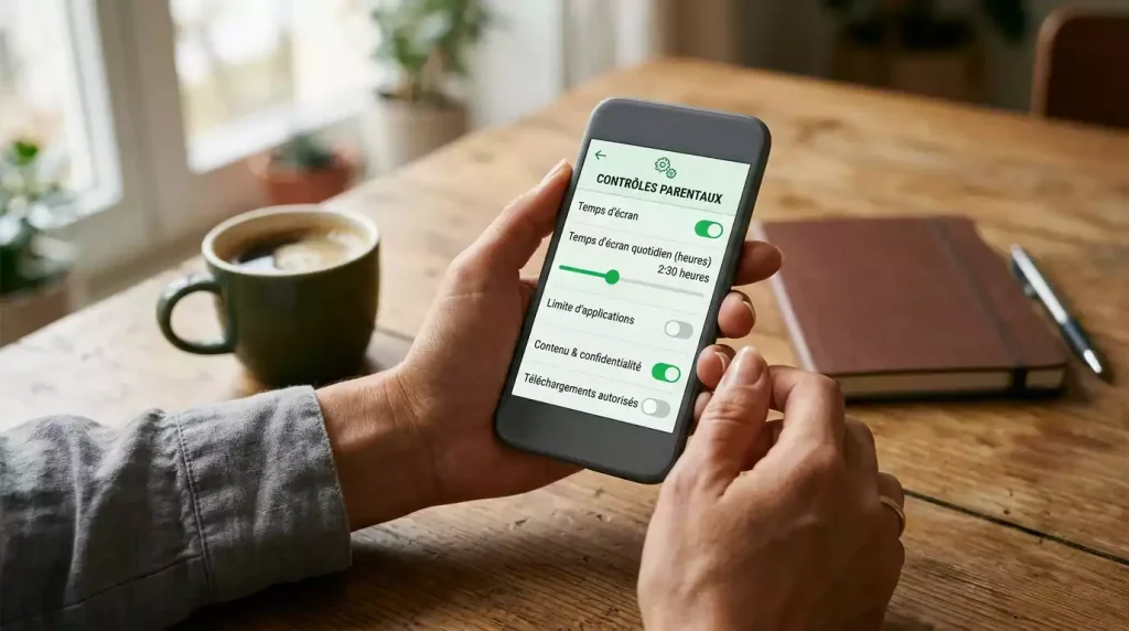 Main réglant des paramètres de limitation de dépôts sur un écran de téléphone mobile