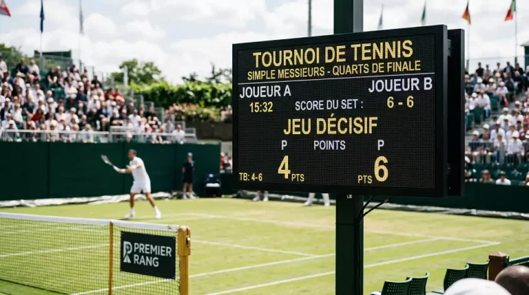 Tableau d'affichage d'un tie-break lors d'un match de tennis sur gazon